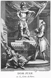 Don Juan and the Commendatore, ilustracja z „Don Juan lub Le Festin de Pierre” Jean-Baptiste Poquelina (1622-73) zwanego Moliere, rytowana przez Laurent Cars (1699-1771) 1770 (bw pho
